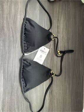 Vitamin A Swim Triangle Bikini Top with Gold Ring Accents